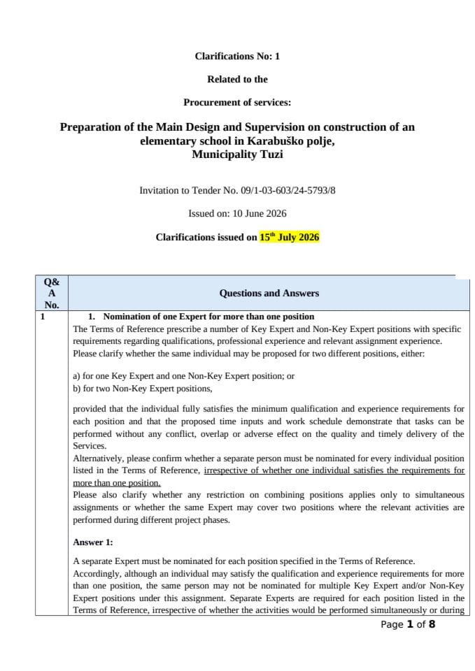 Clarifications No 1 Karabuško 15. 07. 2026.