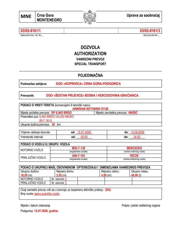 KOPRIVICA 03-02-8161-ŠESTAN PRIJEVOZ