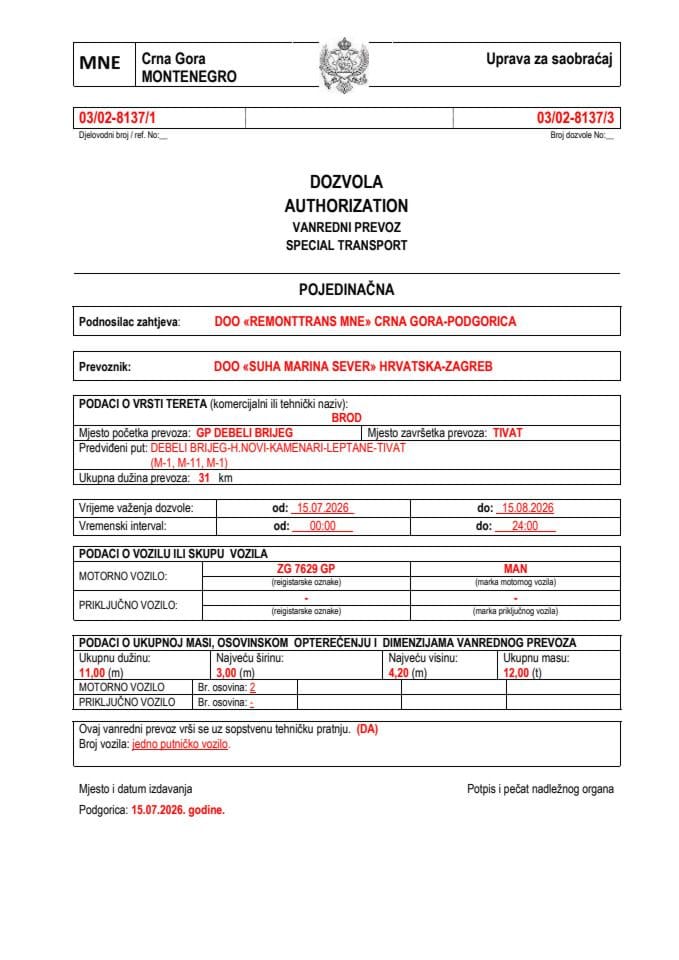REMONTTRANS MNE 03-02-8137-SUHA MARINA SEVER