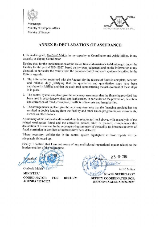 Annex B - Model for the declaration of assurance