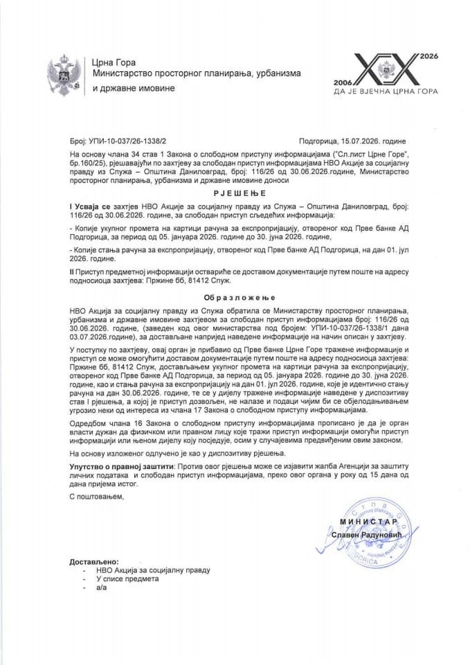 Rješenja - Slobodan pristup informacijama - UPI-10-037-26-1338-2 NVO ASP
