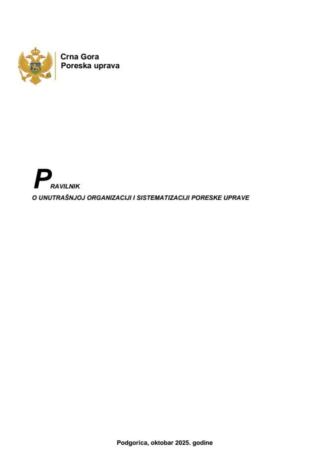 Pravilnik o unutrašnjoj organizaciji i sistematizaciji Poreske uprave za 2026.godinu