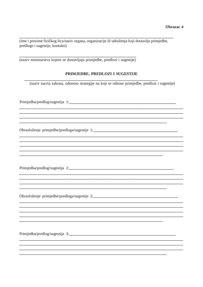 Obrazac 4- Predlozi i sugestije