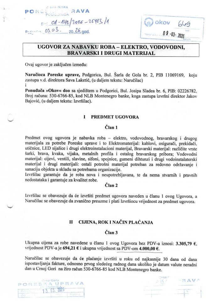 Ugovor o javnoj nabavci - Okov