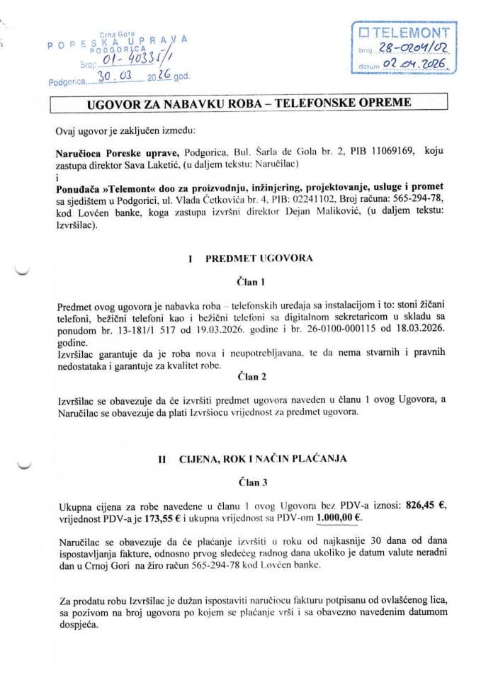 Ugovor o javnoj nabavci - Telemont