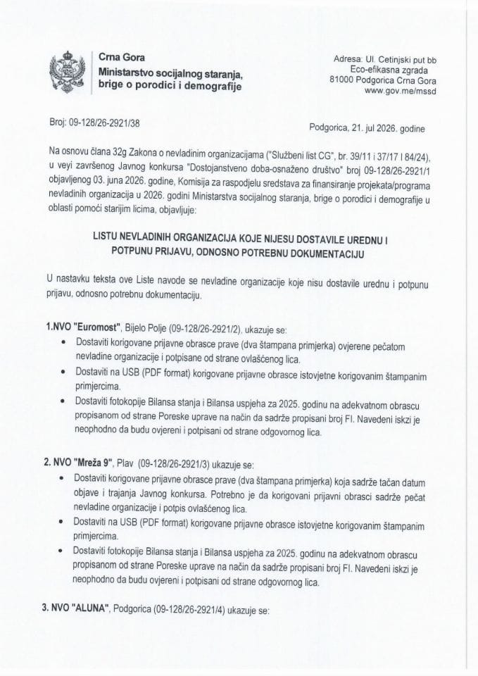 Lista - Oblast pomoći starijim licima