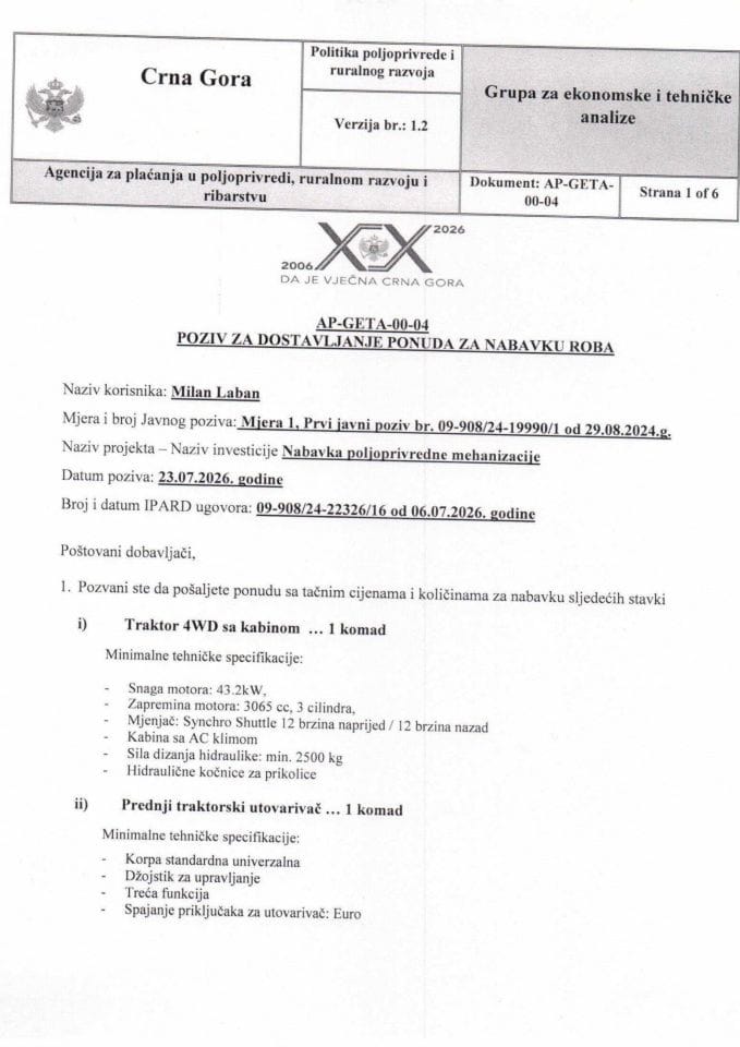 Milan Laban Poziv za ponude