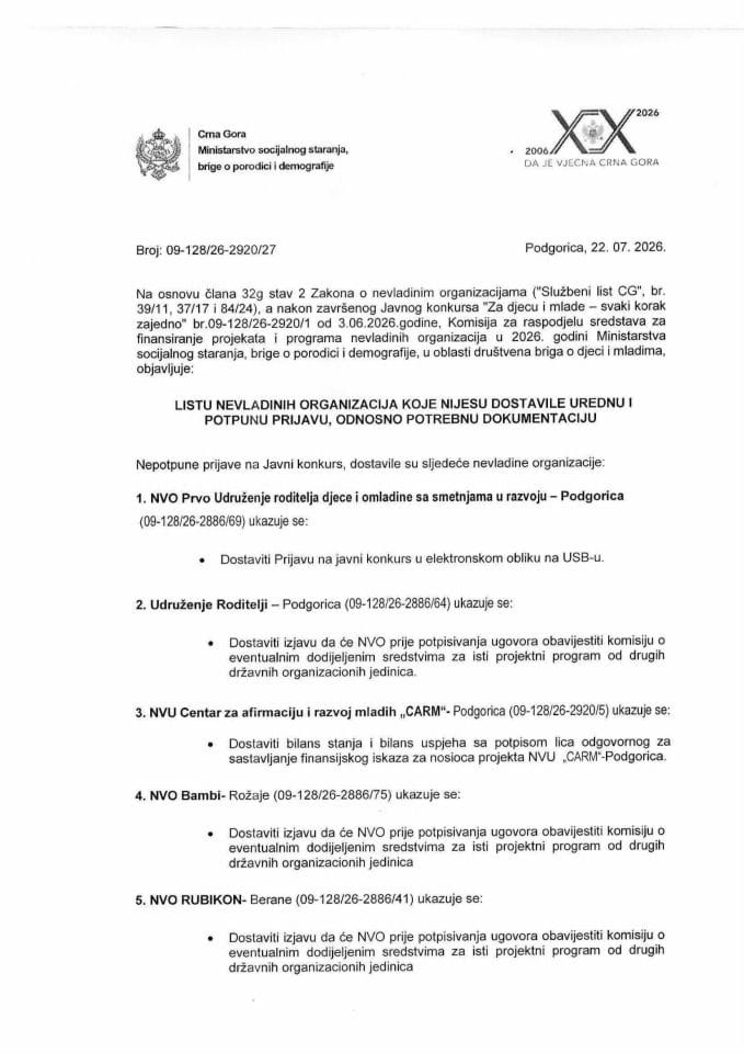 Javni konkurs društvena briga