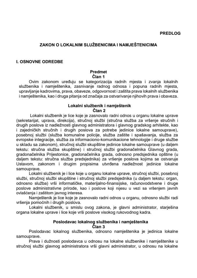 Predlog zakona o lokalnim službenicima i namještenicima s Izvještajem sa javne rasprave