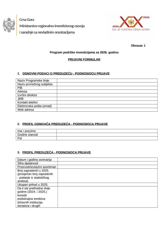 OBRAZAC 1 - Prijavni formular