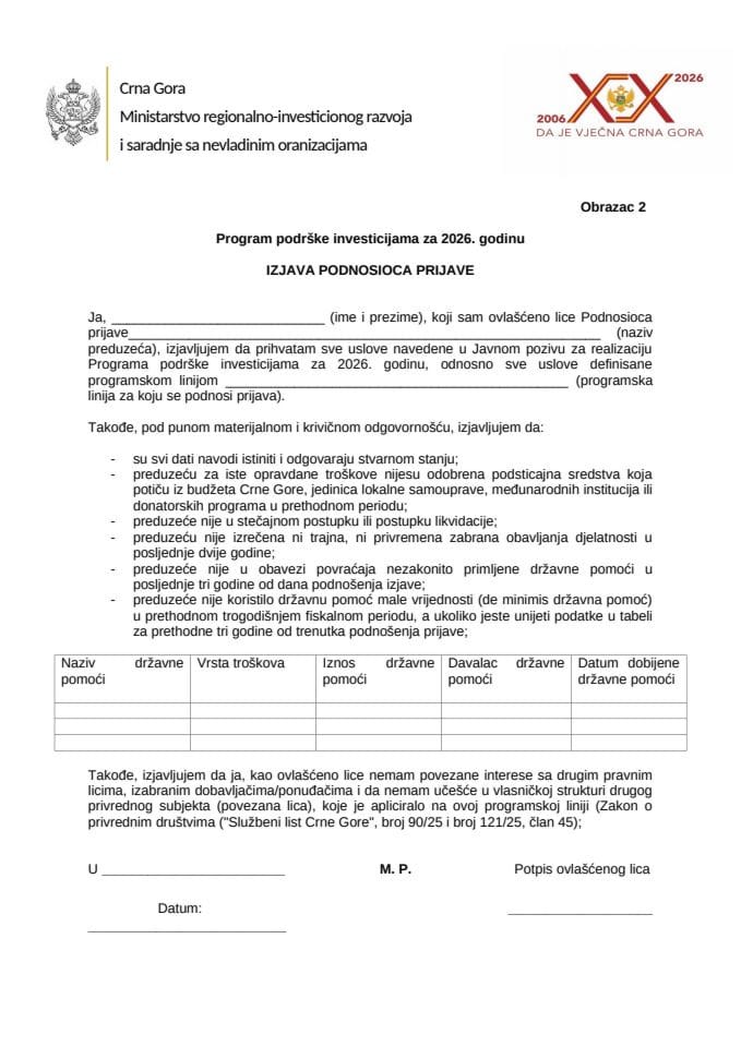 OBRAZAC 2 - Izjava