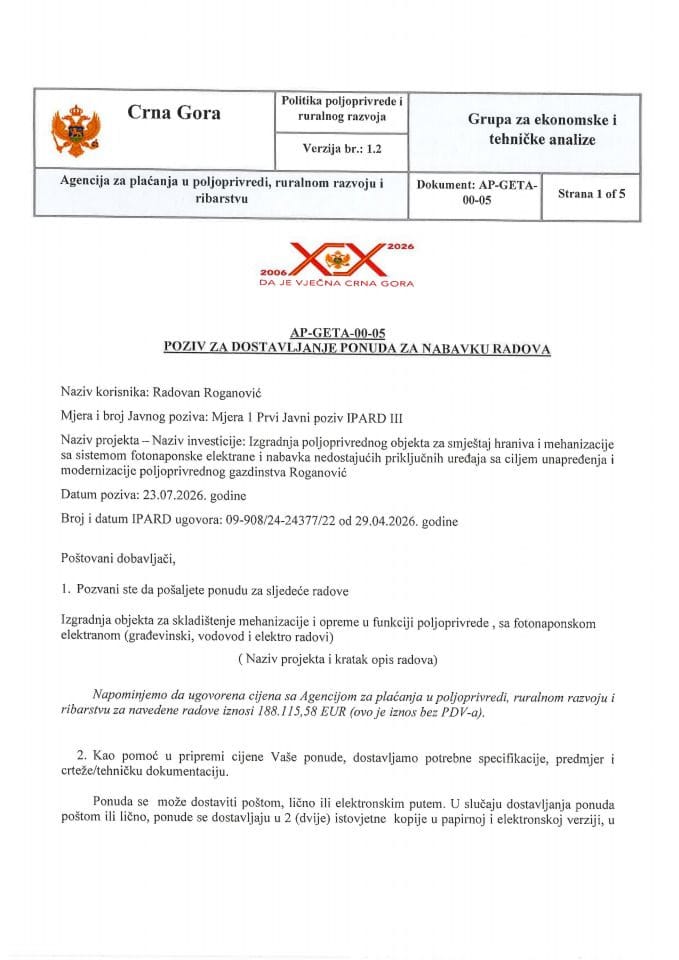 Javni Poziv Roganovic Radovan