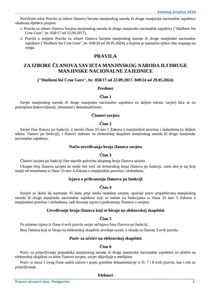 Pravila za izbore članova Savjeta manjinskog naroda ili druge manjinske nacionalne zajednice