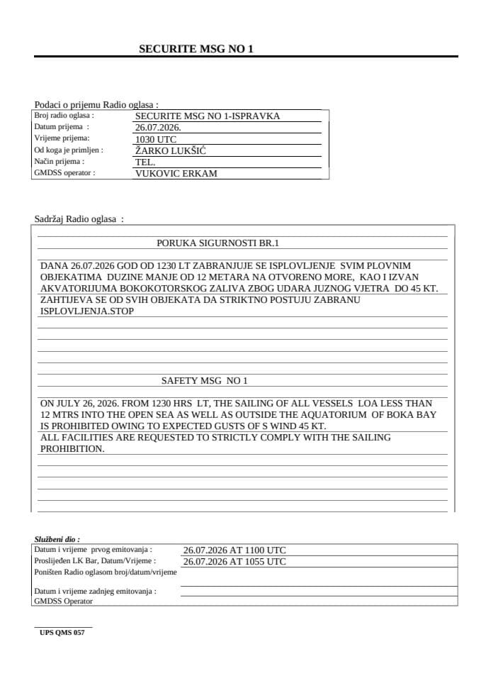 SECURITE MSG NO 1 26.07.2026