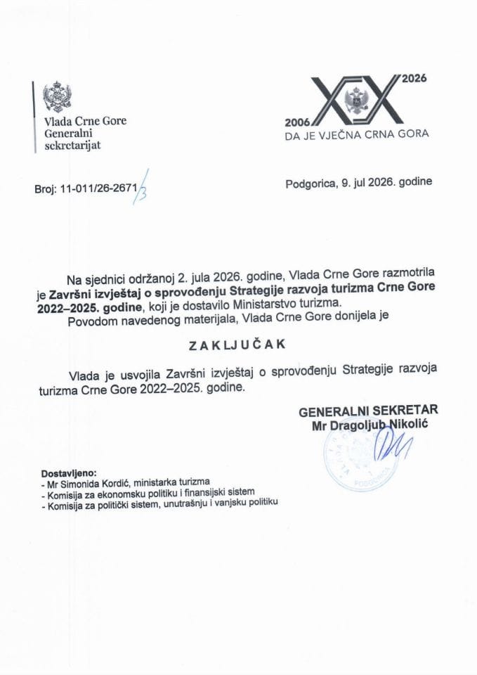 Završni izvještaj o sprovođenju Strategije razvoja turizma Crne Gore 2022-2025. godine - Zaključci