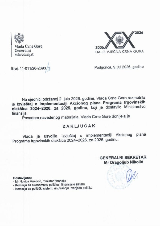 Izvještaj o implementaciji Akcionog plana Programa trgovinskih olakšica 2024-2026. za 2025. godinu - Zaključci