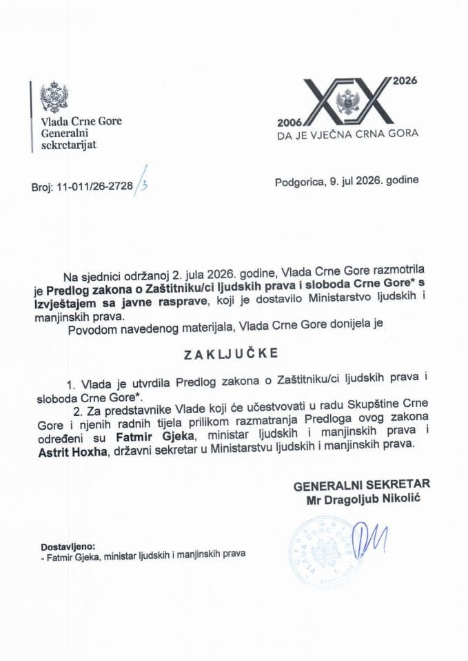 Predlog zakona o Zaštitniku/ci ljudskih prava i sloboda Crne Gore s Izvještajem sa javne rasprave -Zaključci