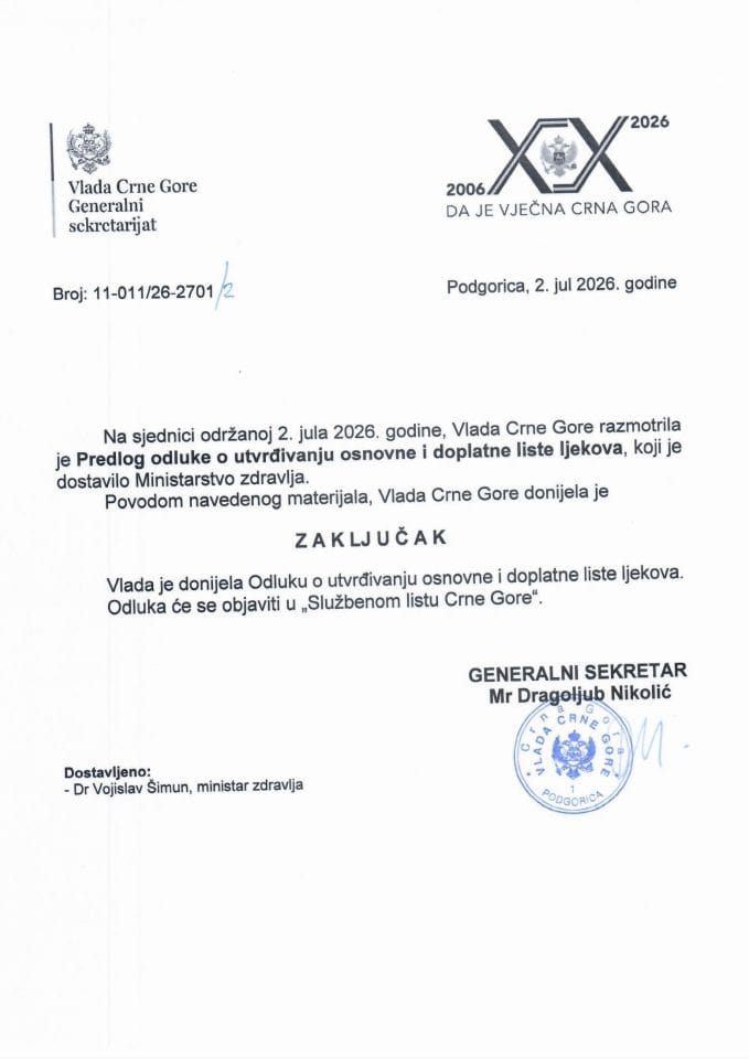 Predlog odluke o utvrđivanju osnovne i doplatne liste ljekova - Zaključci