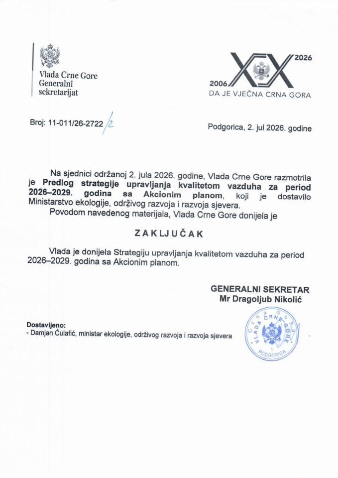 Predlog strategije upravljanja kvalitetom vazduha za period 2026-2029. godina sa Akcionim planom - Zaključci
