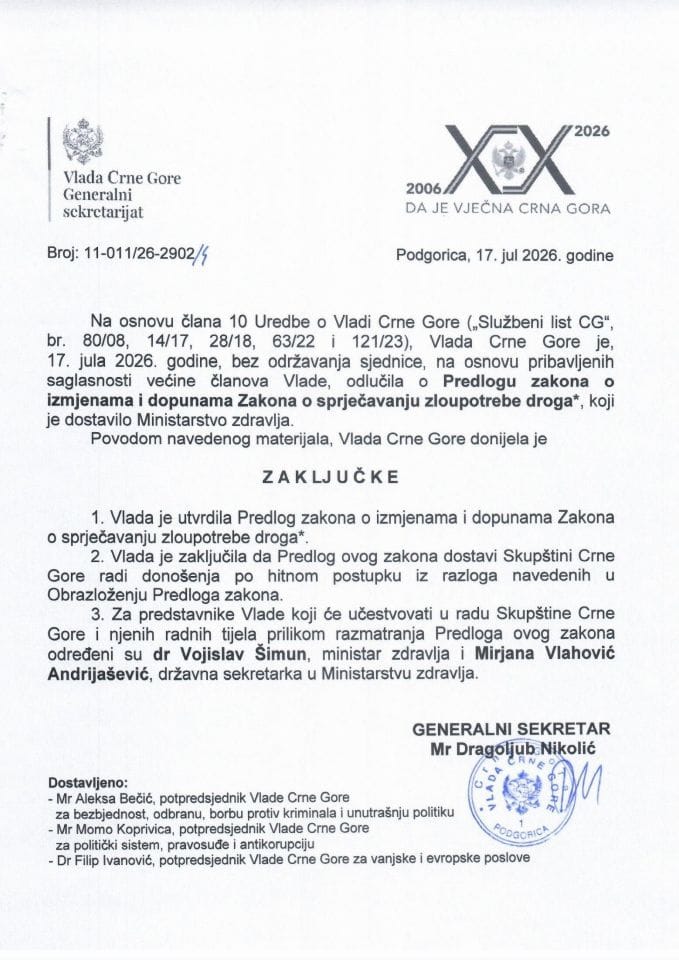 Predlog zakona o izmjenama i dopunama Zakona o sprječavanju zloupotrebe droga* - Zaključci