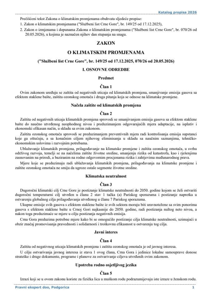Zakon o izmjenama i dopunama Zakona o klimatskim promjenama