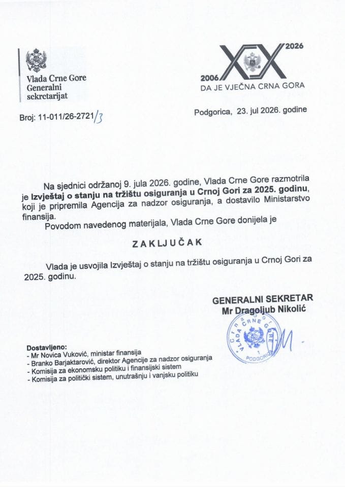 Izvještaj o stanju na tržištu osiguranja u Crnoj Gori za 2025. godinu - Zaključci