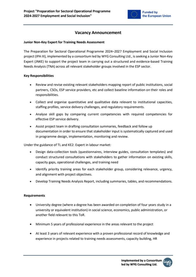 Vacancy Announcement TNA JNKE