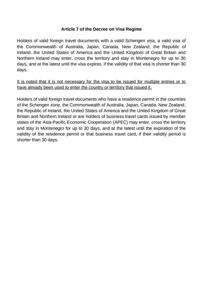 Article 7 of the Decree on Visa Regime