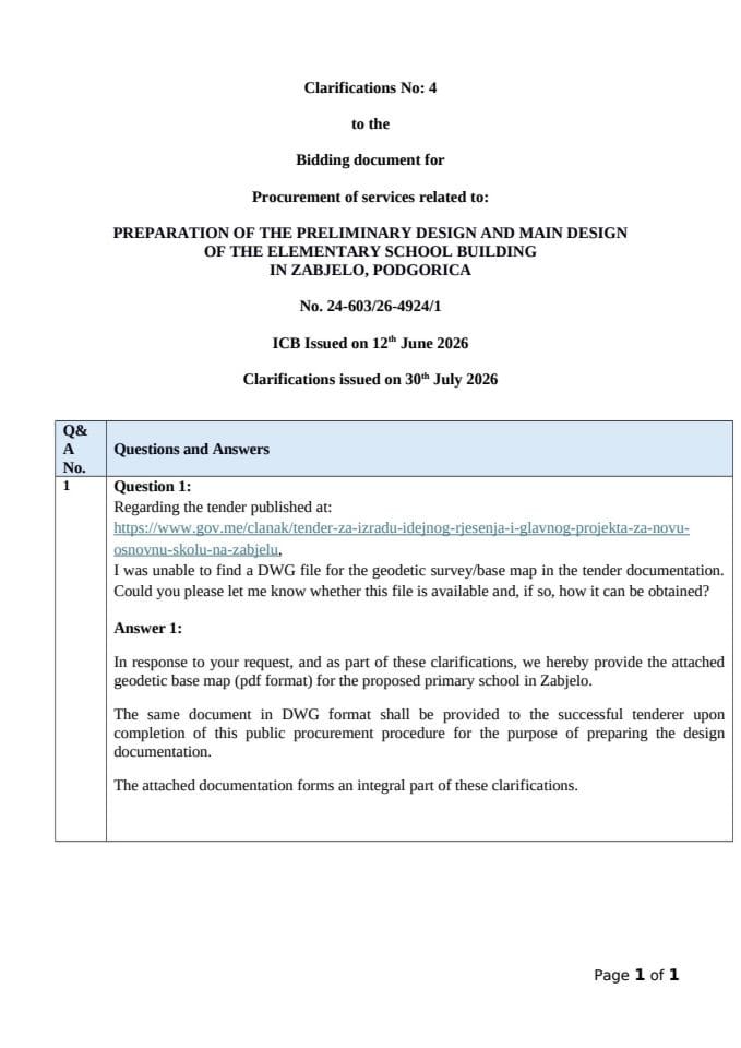 Clarifications No 4 Zabjelo 30 07 2026