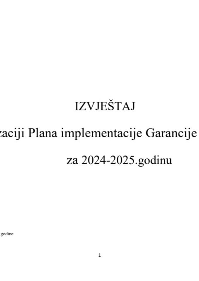 Izvještaj o realizaciji Plana implementacije Garancije za mlade za 2024-2025. godinu