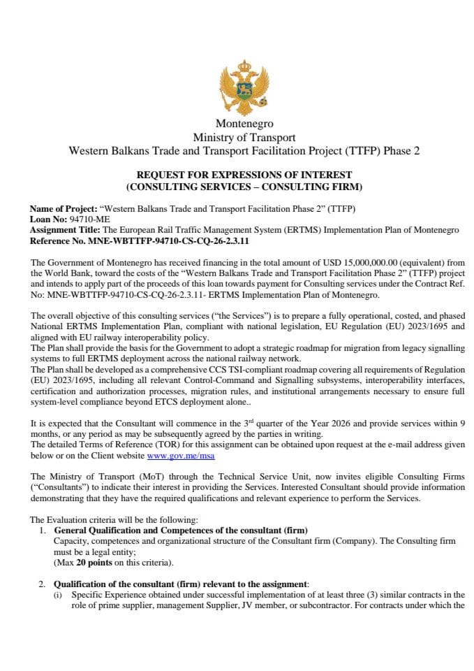 REOI_ERTMS Implementation Plan of Montenegro