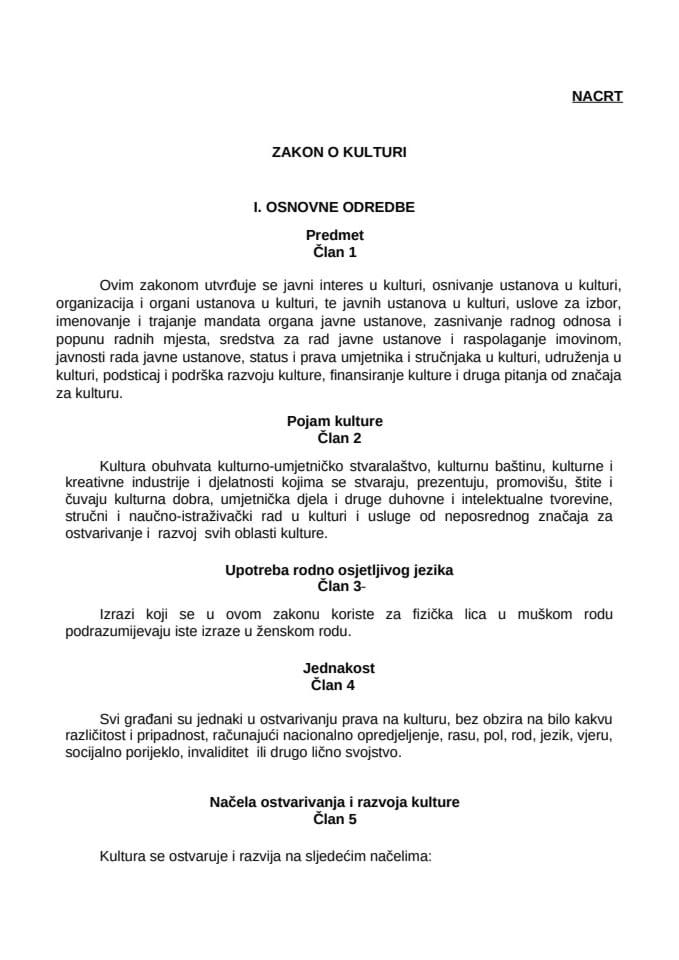 1. Nacrt zakona o kuturi