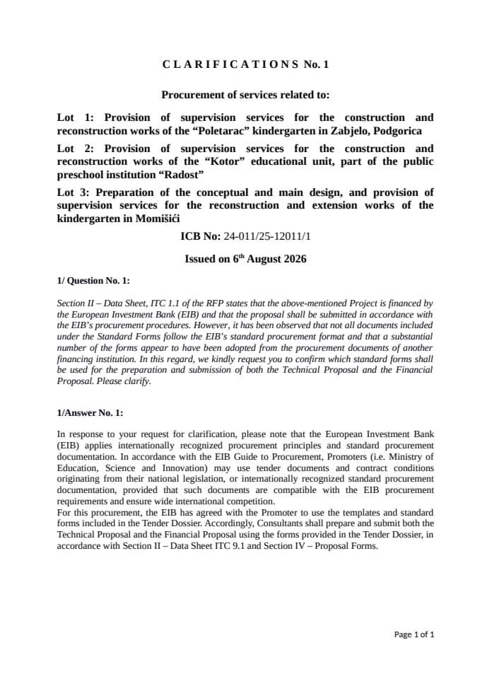 Clarification No. 1