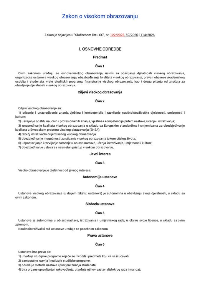 Zakon o visokom obrazovanju
