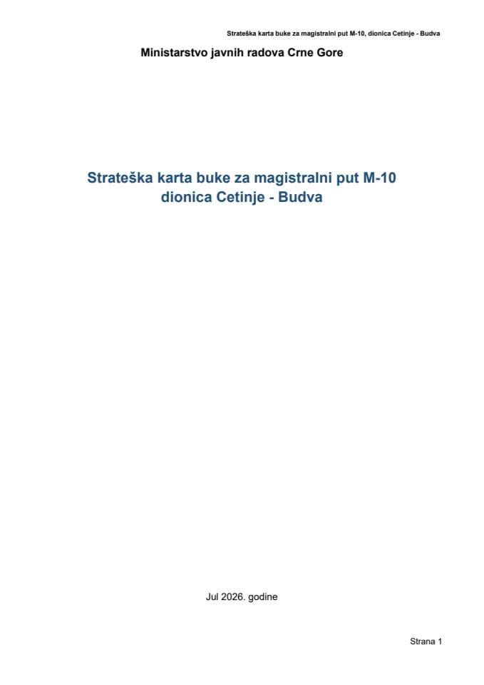 Strateska karta buke M10 Cetinje Budva