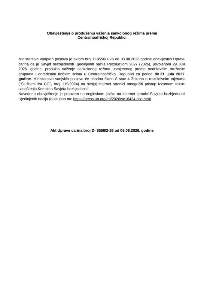 Restriktivne mjere centralnoafrička rep