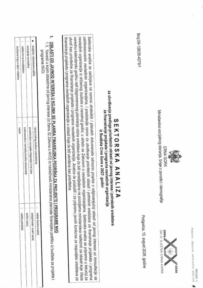 Nacrt sektorske analize 2026 - zaštita žena od nasilja i nasilja u porodici
