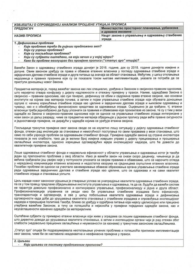 Izvještaj o sprovedenoj analizi uticaja propisa (RIA) - Nacrt zakona o upravljanju i održavanju stambenih zgrada