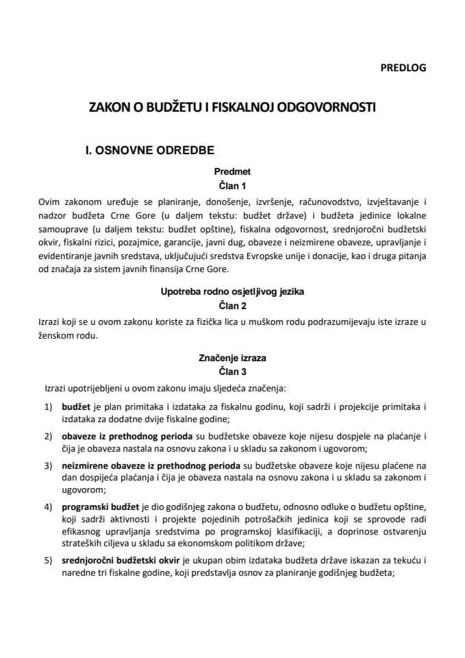 Predlog Zakona o budžetu i fiskalnoj odgovornosti