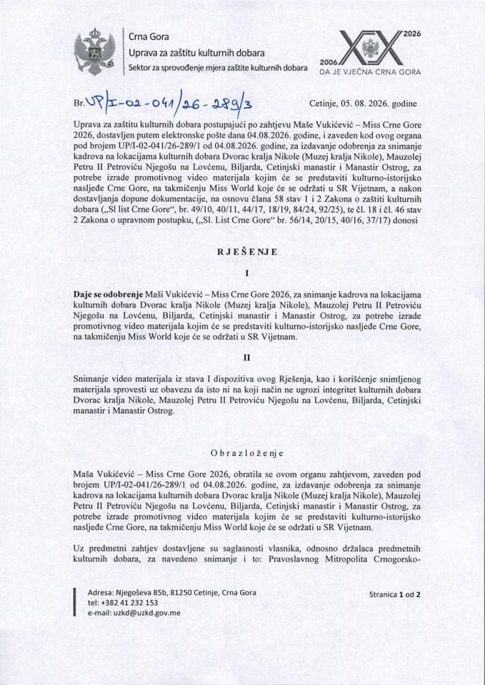 Rješenje o odobrenju zahtjeva UP-I-02-041-26-289-3 od 05.08.2026.