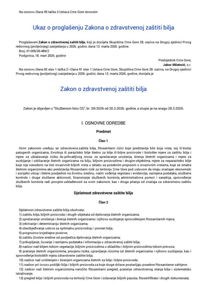 Zakon o zdravstvenoj zaštiti bilja
