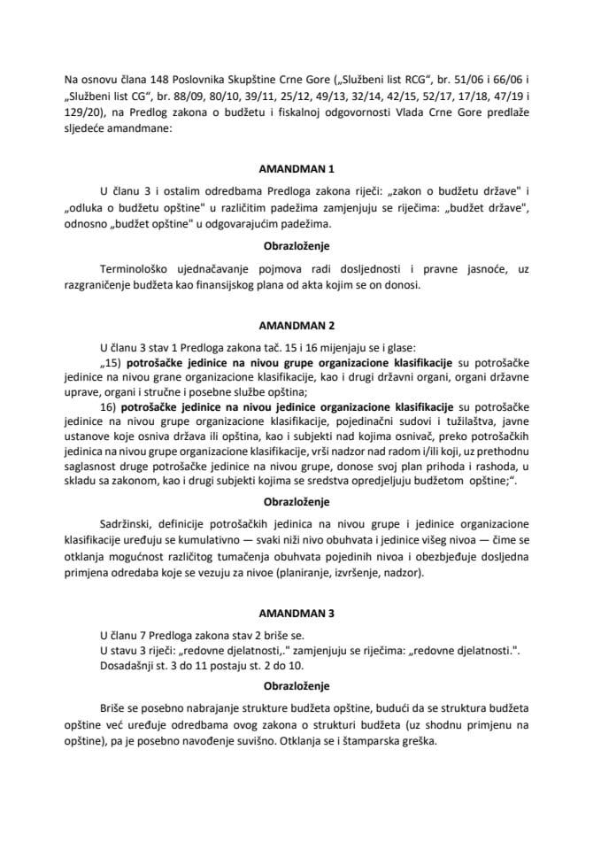 Predlog amandmana na Predlog zakona o budžetu i fiskalnoj odgovornosti