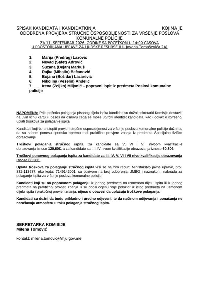 spisak kandidata 11.septembar komunalni