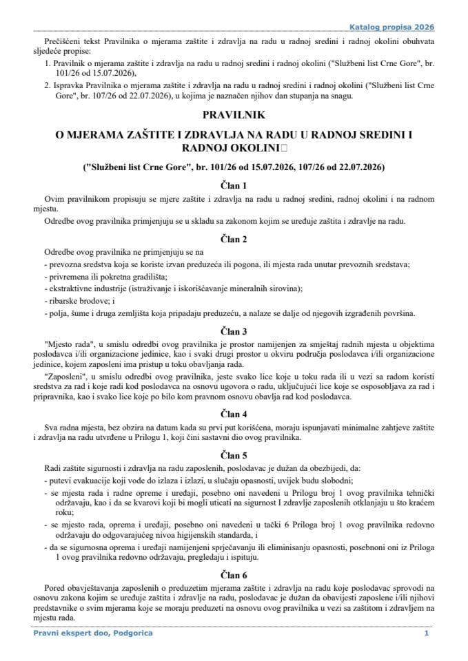 Pravilnik o mjerama zaštite i zdravlja na radu u radnoj sredini i radnoj okolini