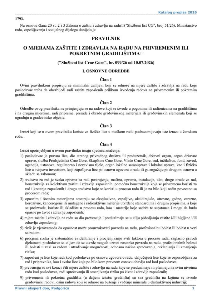 Pravilnik o mjerama zaštite i zdravlja na radu na privremenim ili pokretnim gradilištima