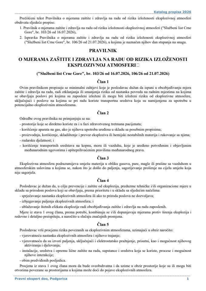 Pravilnik o mjerama zaštite i zdravlja na radu od rizika izloženosti eksplozivnoj atmosferi