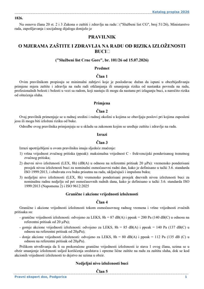 Pravilnik o mjerama zaštite i zdravlja na radu od rizika izloženosti buci