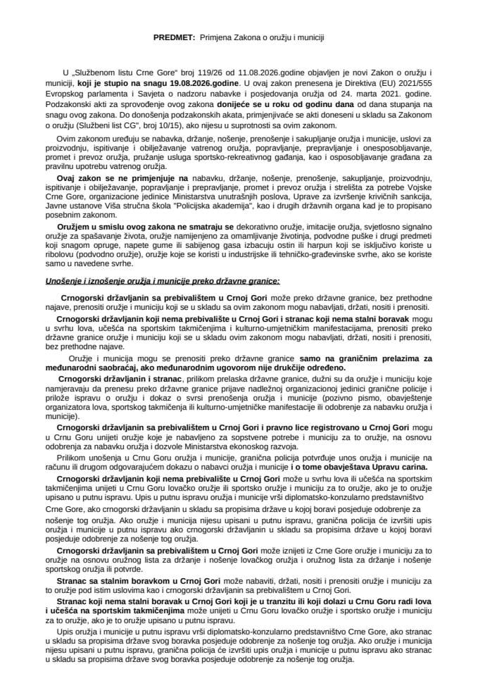 Primjena novog zakona o oružju i municiji