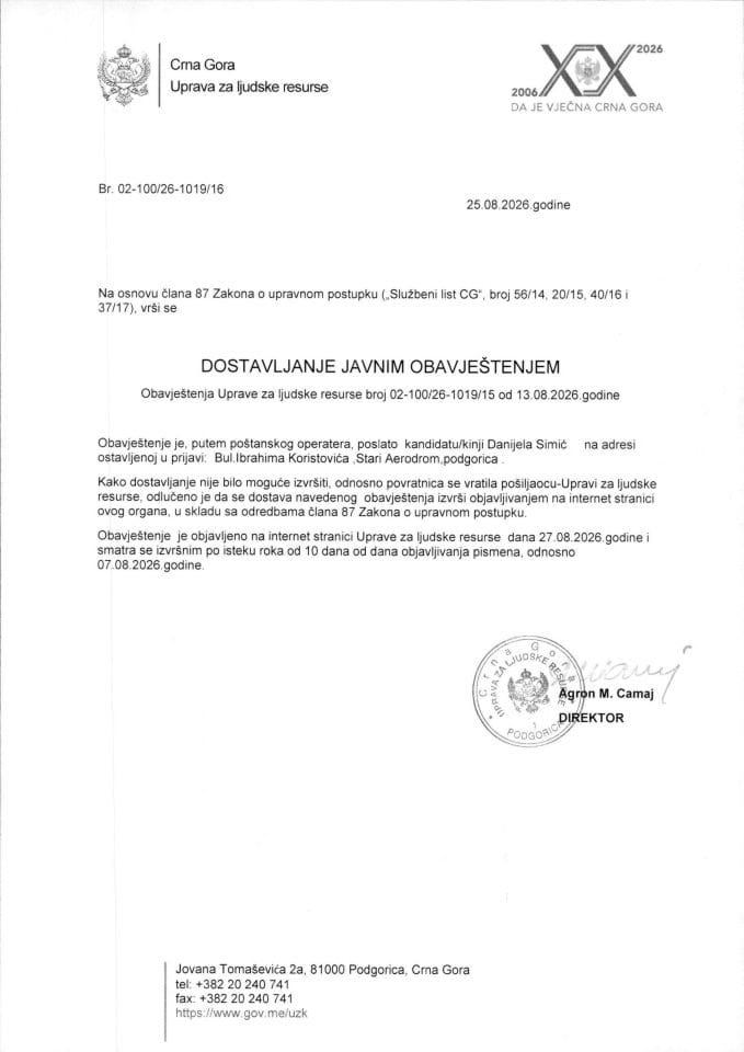 dostavljanje javnim obavještenjem 27 08 2026 uljr 03