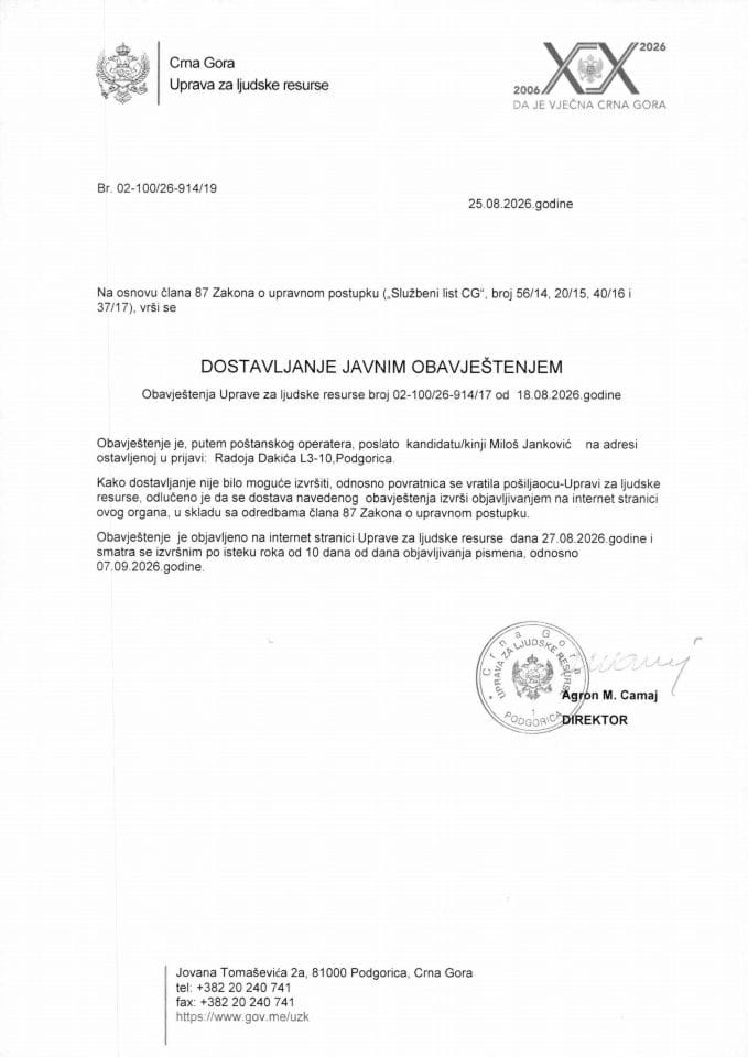 dostavljanje javnim obavještenjem 27 08 2026 uljr 02